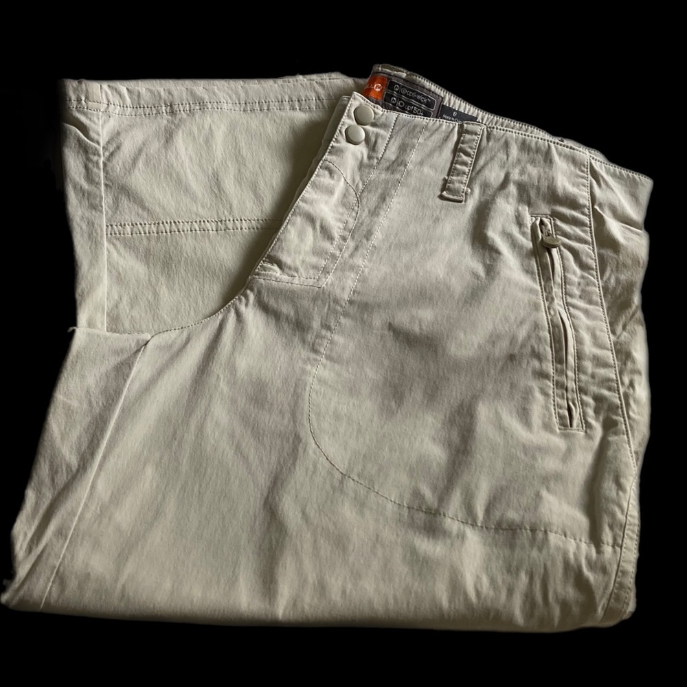 Merrell Womens Pants size 8 Cropped Capri Opti-wick UPF 50+ Zipper Pockets Beige - Picture 6 of 13